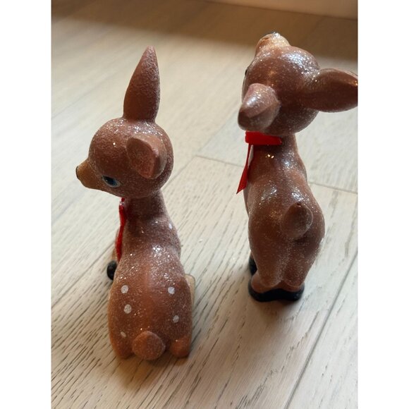 Vintage Ceramic Fawn Deer Figurines With Red Bows & Glitter Accents CUTE festive - Picture 6 of 8